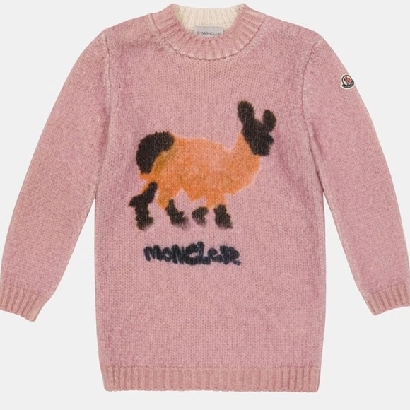 MONCLER ENFANT Long Sleeved Wool Blend Crew Neck Sweater Dress Little Girls Sz.6 - Picture 1 of 15